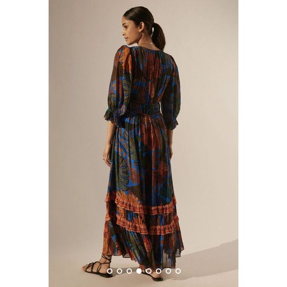 New Anthropologie x Farm Rio Puff Sleeve Maxi Dress sz XS - Picture 4 of 7